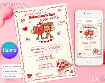 ガレンタインパーティーの手描きバレンタイン招待状、ピザパーティーのガレンタイン友情コケット招待状、ガールズナイトバレンタインデーパーティー招待状