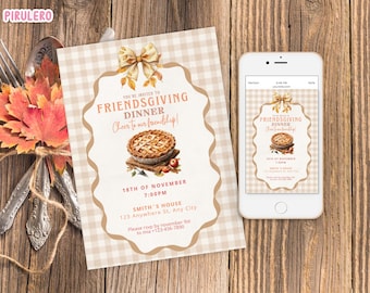 Editable Friendsgiving Dinner party invitation template, Thanksgiving Potluck Holiday party Canva template, Thanksgiving Dinner invite