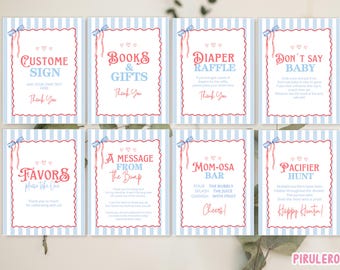 Rot, Weiß und Due Baby Shower Sign Bundle, Rot, Weiß und Due amerikanisch 4
