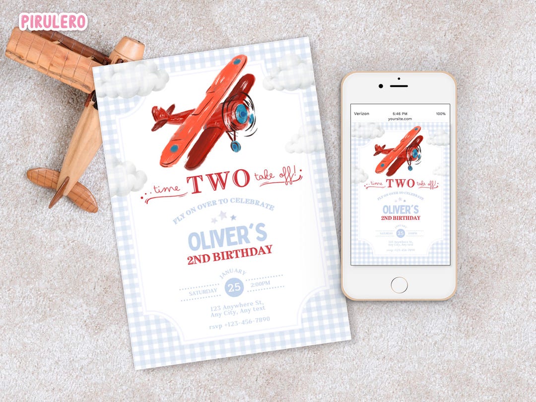 Take Flight Invite Airplane Birthday Invitation, Time TWO Take off Boy 2nd Birthday ...