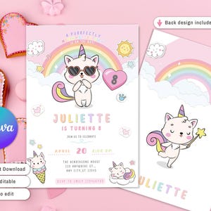 Cat Birthday Invitation, Cute Cat Birthday Invite, Printable Birthday - View #7
