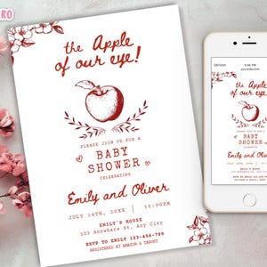 Fall Apple Themed Baby Shower Invitation Template, Editable The Apple Of Our Eye Invite, Printable Baby Sprinkle Autumn Invitation, editable