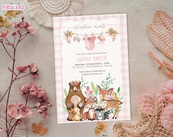 Woodland Animals Baby Shower Invitation (Canva Template) digital invite