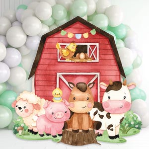 Recorte de cartón grande de animales de granero, cumpleaños de animales de granja, recorte de cartón de granja roja para niño, decoración de cumpleaños infantil, descarga digital, decoración grande