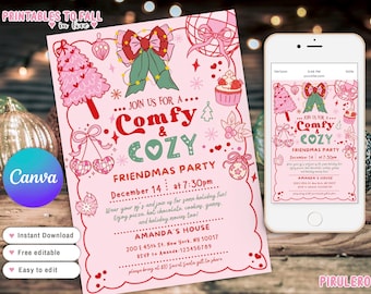 Invito per una festa di Natale comoda e accogliente, invito per una serata tra ragazze, invito per una festa di Natale tra amiche, invito per una festa in pigiama di Natale,
