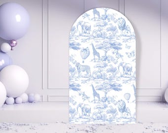 Toile de Jouy Arch Backdrop, Elegante Decoração de Chá de Bebê Safari Azul Toile, Safari Chinoiserie Chá de Bebê Dusty Party Prop Download Digital
