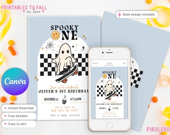 Invitación de cumpleaños de Halloween de Spooky One, invitación de Spooky One, cumpleaños de Halloween, cumpleaños de Spooky One, descarga instantánea, Spooktacular groovy