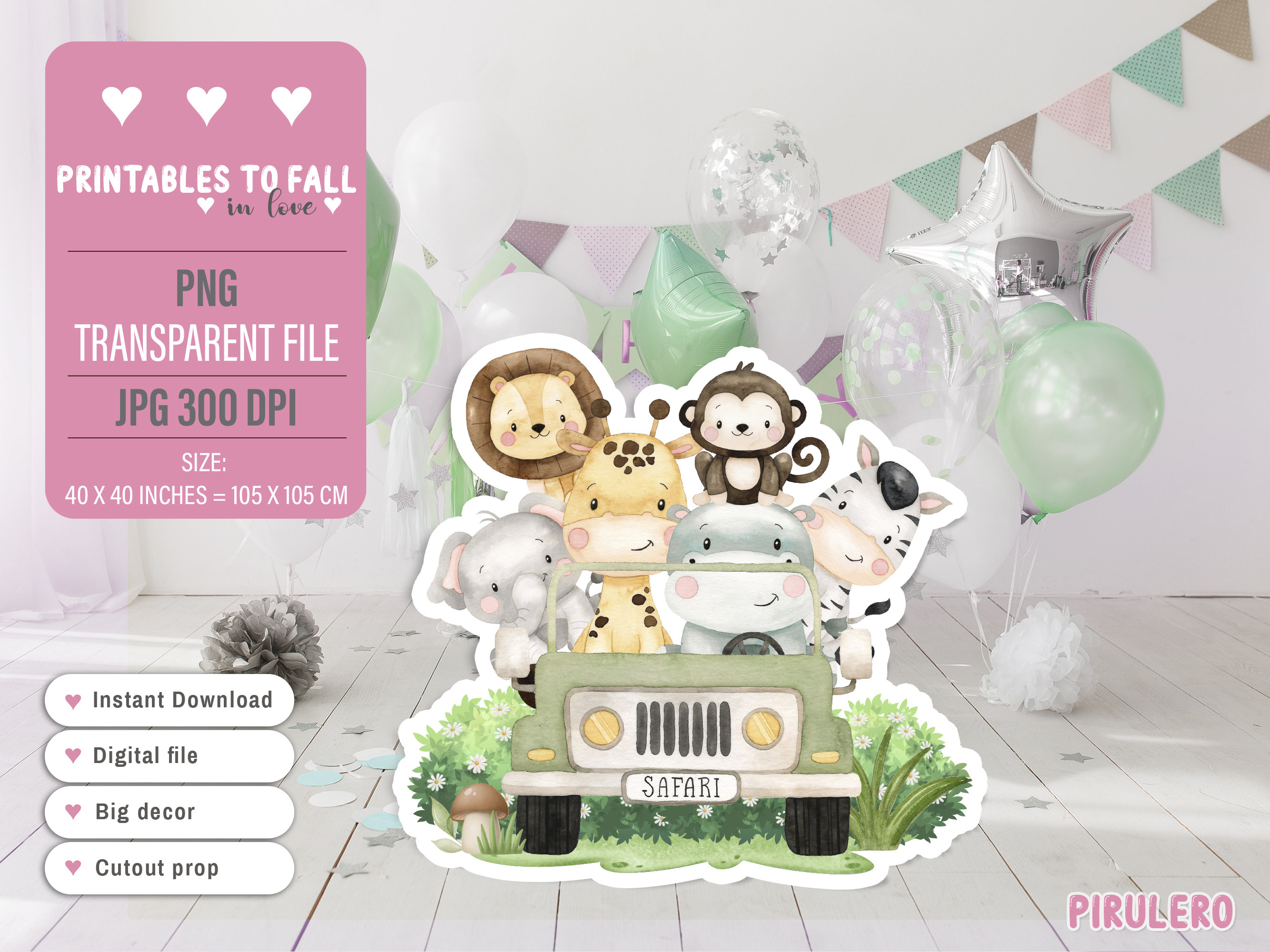 Jungle Animals Safari Cutout, Big Decor, Prop, Yard Sign, Centerpiece