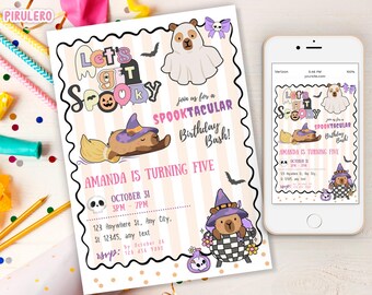 Let's Get Spooky capybara Birthday Invitation, Girl Halloween Birthday bash, Editable Halloween Party Invite Spooky coquette Tween halloween