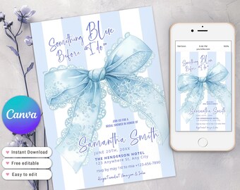 Something Blue Before I Do Bridal Shower Blue Bow Invitation, Template Elegant Bridal Party Bow Bridal Invite Pretty Blue Ribbon Canva