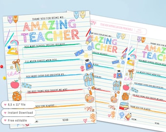 Teacher Appreciation Printable Personalized Teacher Gift Thank You Teacher Gifts Letter Template Instant Printable Download End of Year Gift