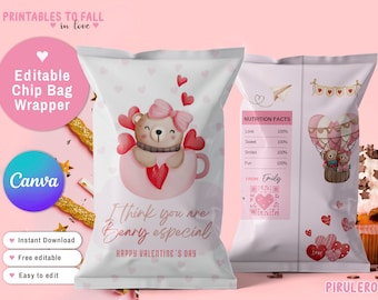 Envoltura de bolsas de chip del día de San Valentín, beary lindo Best Friends Chip bag personalizado Beary dulce día de San Valentín regalo de aula DESCARGA INSTANTÁNEA