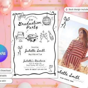 Graduation Invitation Template, Senior Graduation Announcement, Graduation Party Template, Hand Drawn Graduation party invite Doodle Style