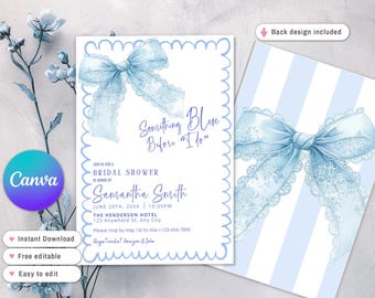 Something Blue Before I Do Bridal Shower Blue Bow Invitation,  Elegant Bridal Party Bow Bridal Invite Pretty Blue Ribbon Canva Template