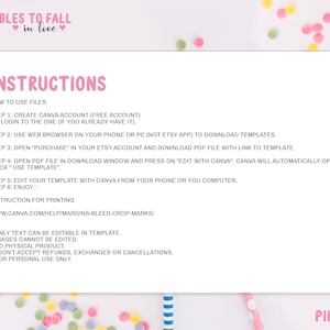 Puede incluir: Instrucciones para usar una plantilla imprimible para un dise&ntilde;o de tem&aacute;tica oto&ntilde;al. Las instrucciones incluyen los pasos para crear una cuenta de Canva, descargar la plantilla y editarla. El texto tambi&eacute;n incluye informaci&oacute;n sobre la posibilidad de editar la plantilla y las pol&iacute;ticas del vendedor.
