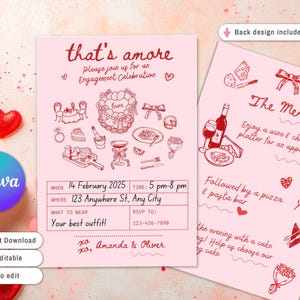 Hand Drawn Illustrated Invitation Rehearsal Dinner, Italian Dinner Party Engagement Italy Mediterranean Vibe, European Wedding menu included