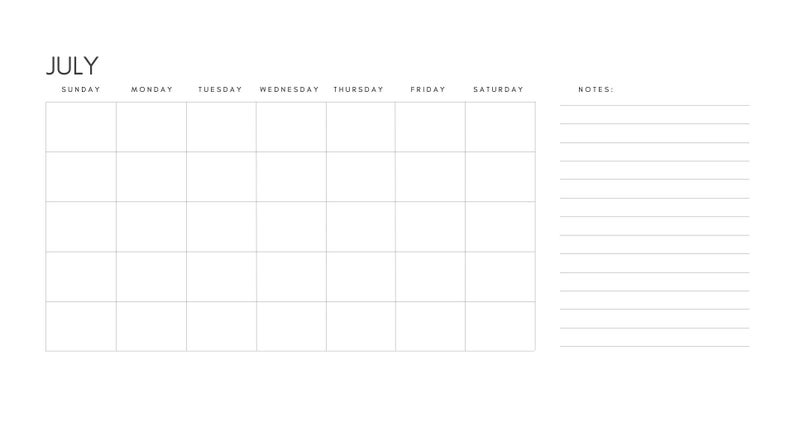 Printable Calendar Monthly Planner Landscape Sunday - Etsy
