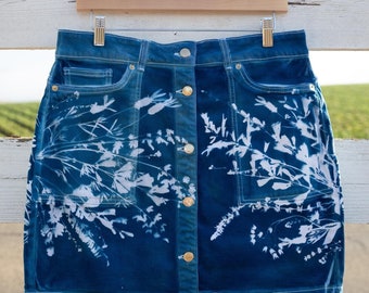 Saia cianotipia Summer Bouquet tamanho 12, marca Michael Kors