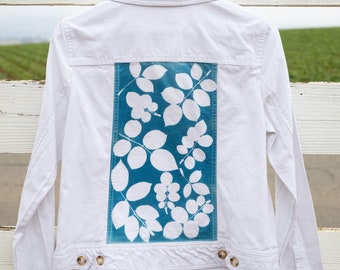 Jaqueta jeans branca cianotipia Med Lupine & Rose Leaf, marca Rachel Zoe