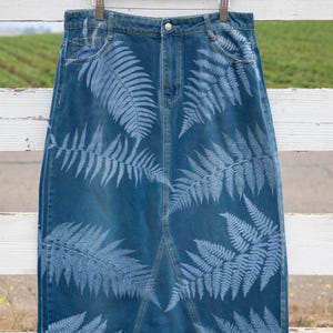 XL/12 Long Denim Fern Cyanotype Skirt