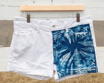 Shorts 34" Cintura Branca Fern Cianotype, Marca Stylus