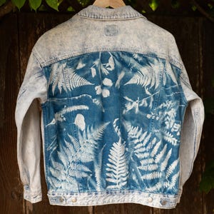 XS Botanical Cyanotype Denim Jacket, Wild Fable