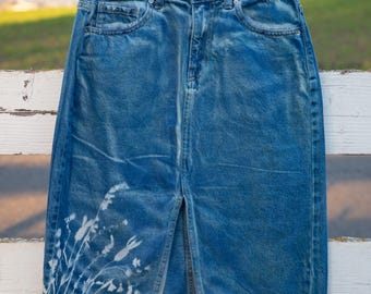 Saia jeans longa cianotipo Summer Bouquet tamanho 4, Wild Fable