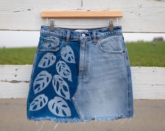 Tamanho 6/28 Monstera Vine Leaf Cianotipo Abercrombie & Fitch Saia cortada