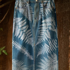 Size 29 Fern Cyanotype Denim Maxi Skirt, Blank NYC