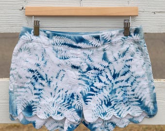 Shorts cianotipo Fern de linho/algodão tamanho 4, J. Crew, bainha recortada