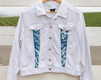 Jaqueta jeans branca Botanical Cyanotype G (12-14), marca Faded Glory