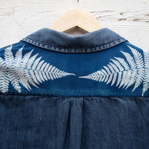 Size M(S) Autumn Fern Cyanotype Blue Cotton Blouse