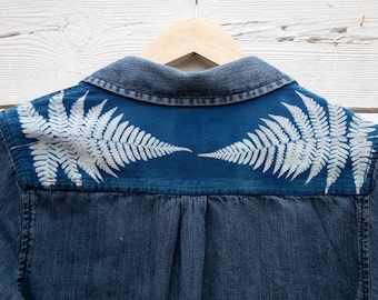 Blusa de algodão azul cianotipo Autumn Fern tamanho M(S)