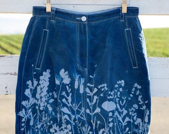Saia Floral Cianotipo Tamanho 10, Linho/Algodão Liz Claiborne