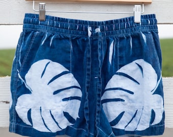 Shorts Monstera Leaf Cyanotype Linho Garnet Hill Sml/29"
