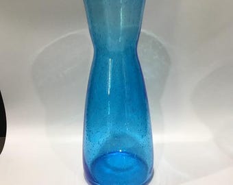 Aqua teal blue pitcher carafe decanter vase Art Glass 25.5cm Tall Bubbles