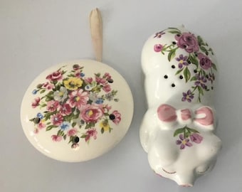 Potpourri 1978 Avon Ceramic Sleeping Pig and round hanging one from Japan