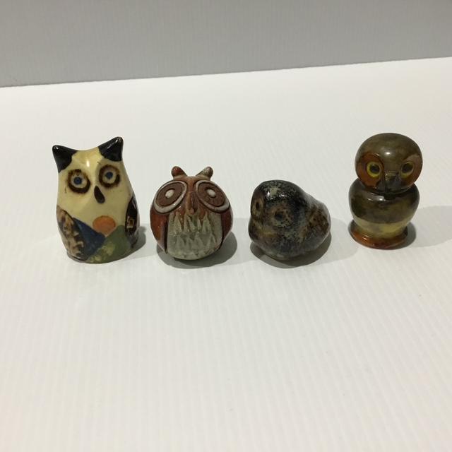 Mini owl figurines mixture of countries 3 clay 1 stone comb post