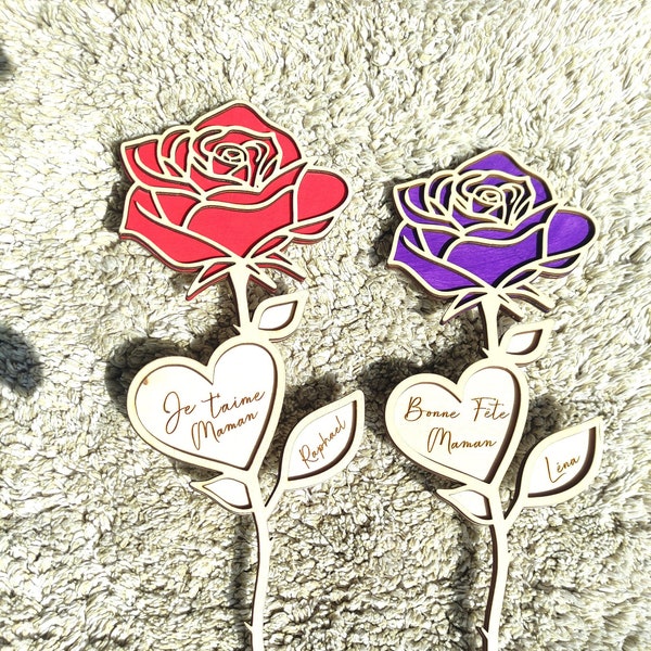 Fleur éternelle - Cadeau unique & personnalisé – Rose en bois – fête des Mères, Atsem , maîtresse, offrir fête des mamans, fête des mamies,