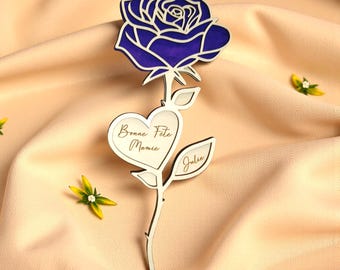 Fleur éternelle - Cadeau unique & personnalisé – Rose en bois – fête des Mères, Atsem , maîtresse, offrir fête des mamans, fête des mamies,