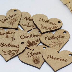 Wedding place mark // Wooden place mark // Personalized wooden label // Baptism decoration // Guest gift // Heart place mark
