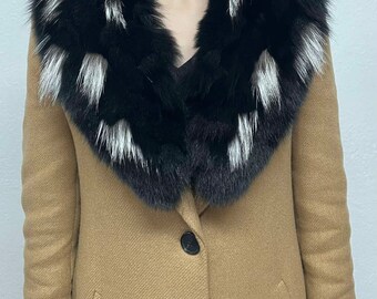 Black with silver Fur Fox Collar, luxury Fur Gift,Top Quality