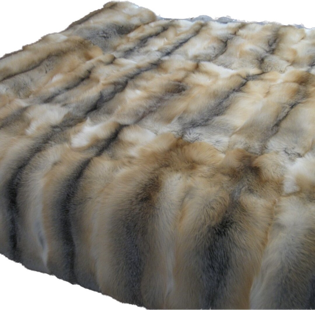 AAA Luxury Real Golden Island Fox Throw, King Fur Blanket, Whole Skins