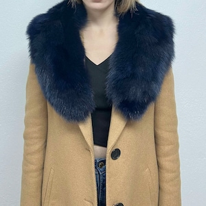 Navy Blue Fur Fox Collar, Luxury Fur accessories,Real Fur