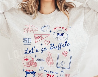 Sweat-shirt football doodles Buffalo, cadeau fan de Buffalo pour femme, Let's Go Buffalo, chemise tendance BUF 716, col rond sport girly, vêtements Buffalo