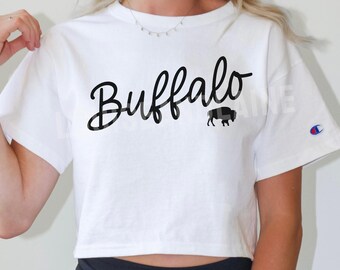 Buffalo Football Crop Top, Women's Black Buffalo Crop Top, BUF 716 Shirt, Womens Baby Tee, Buffalo Fan Apparel, Let's Go Buffalo