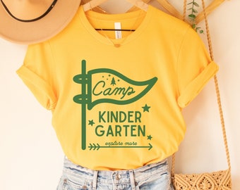 Kindergarten Teacher Shirt, Camp Kindergarten T-shirt, Camping Theme Classroom, New Teacher Gift, Grade Level, First Day of School