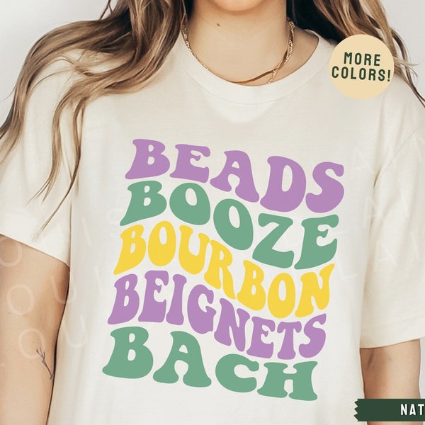 NOLA Bachelorette Shirts, New Orleans Bach Party, Beads and Booze, Bride on Bourbon, NOLA Bride Bridesmaid Shirts, Mardi Gras Bach