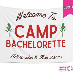 Camp Bach Flag, Camp Bachelorette Banner Tapestry, Glamping Bachelorette, Custom Bachelorette Banner, Wild in the Woods, Getting Hitched