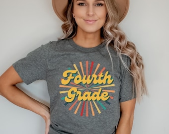 Fourth Grade Teacher Shirts, 4th Grade Back To School T Shirt, Grade Level Elementary School, Retro Teacher Shirt, 4th Grade Teacher Gift